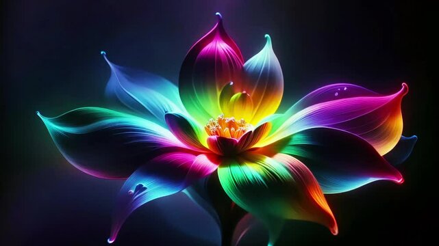 Fantasy flower on a black background, seamless looping