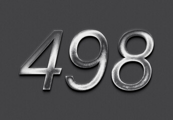 Chrome metal 3D number design of 498 on grey background.