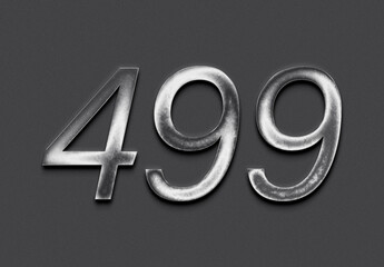 Chrome metal 3D number design of 499 on grey background.
