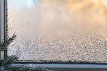 condensation on the window in winter. The concept