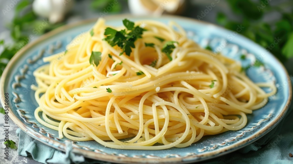 Wall mural Plain spaghetti boiled and served on a plate