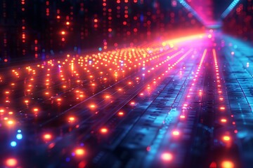 Fototapeta premium Abstract stocks marketing and technology background with a dynamic display of lights in vibrant hues representing global connectivity and innovation.