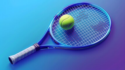 Vector artwork of a 3D tennis racket with ball. The concept is sports competition.