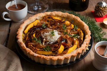 squash and caramelized onion tart Christmas dinner food