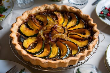 squash and caramelized onion tart Christmas dinner food