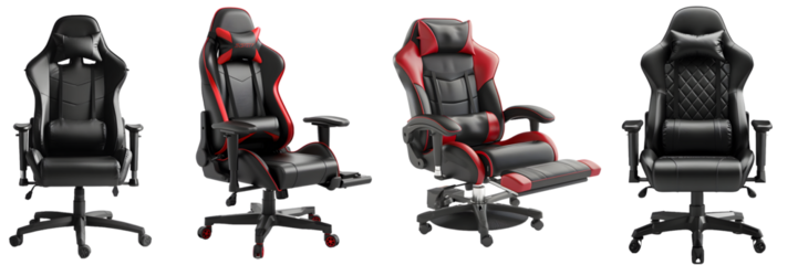 Ergonomic gaming chair set for comfortable gaming, isolated on a white background, png