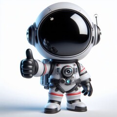 An adorable 3D small astronaut boy mascot, outfitted in a spaceman suit, standing, posing, walking, and floating in space, isolated on white