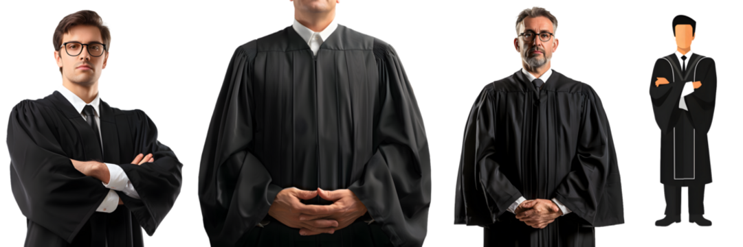 Group of judges in black robes, isolated on a white background, png