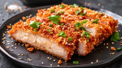 The national cuisine of Japan. Pork in Japanese (Tonkatsu). 