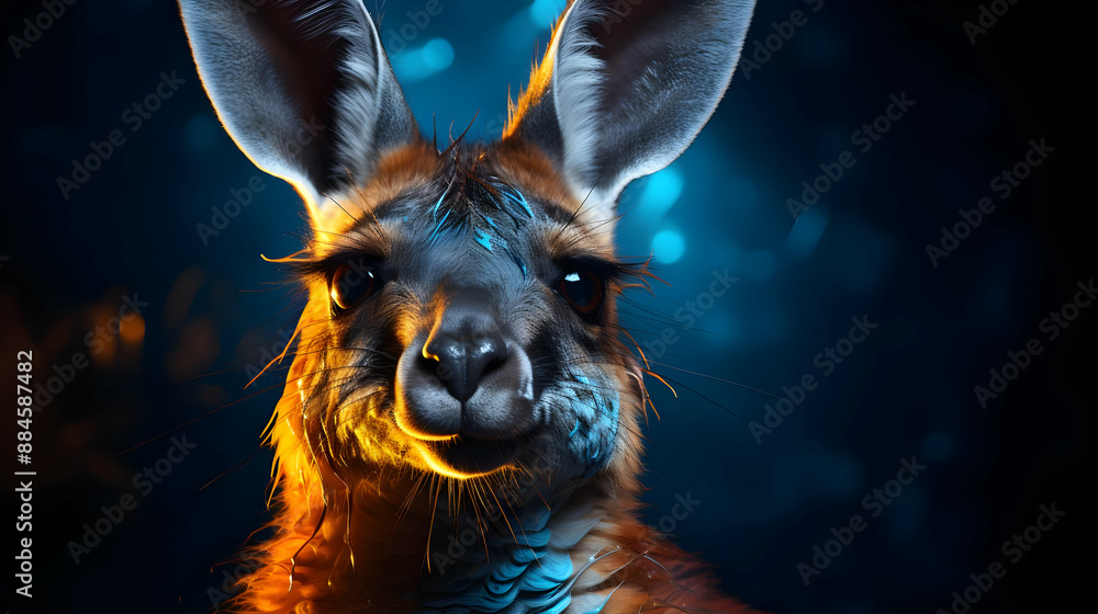 Canvas Prints Kangaroo Portrait with Blue Paint