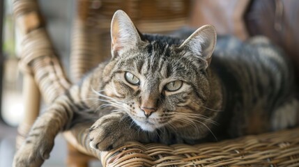 Adorable feline lounging on seat