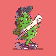 Weed character with a joint vector illustration. Weed, mascot, brand design concept.