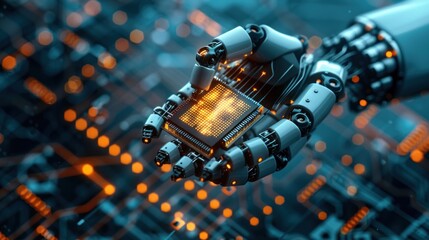 Robotic Hand Holding a Microchip