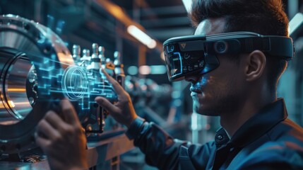 Engineer Using VR Headset To Inspect Machinery