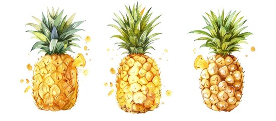 Watercolor Painting of Three Pineapples