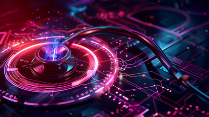 Obraz premium Medical Diagnosis and Vital Signs Infographic: a future-oriented medical research or respiratory medicine clinical and hospital stethoscope.医療診断とバイタルサインのインフォグラフィック：未来志向の医療研究または呼吸器医療の臨床Generative AI 