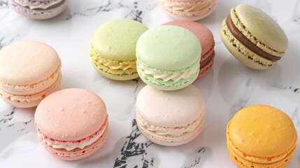 Obraz premium Colorful Macarons on White Background
