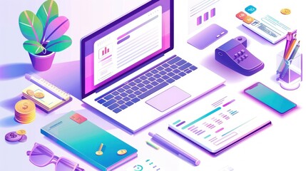 Modern Workplace with Laptop and Technology