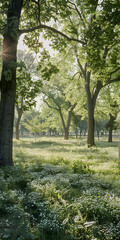 Fototapeta premium Floresta Serena com Luz Solar Entre as Folhas