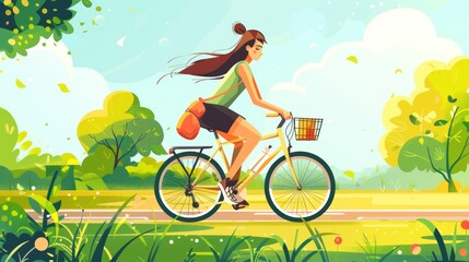 Woman Cycling Through Nature