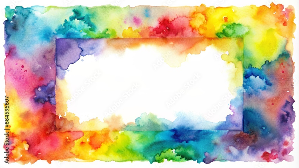 Poster vibrant watercolor frame on crisp white background with ample copy space, waiting for design and tex