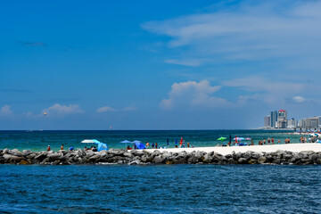 Turquoise Water, Summer in Orange Beach, Alabama, Fishing out of Perdido Pass, passing Bird Island and Robinson Island with Recreational Boaters enjoying the Islands and Sandbars