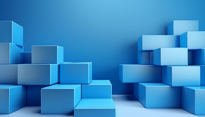 Obraz premium 3d Abstract geometric background with blue 3d cubes with copy space