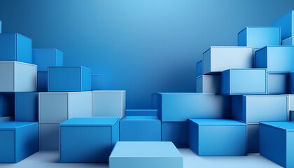 3d Abstract geometric background with blue 3d cubes with copy space