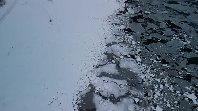 Winter aerial video in nature in &Oslash;vre-Alta, Finnmark, Norway.