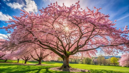 Fototapeta premium A cherry blossom tree in the spring.