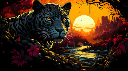 Black Panther Sunset Cityscape