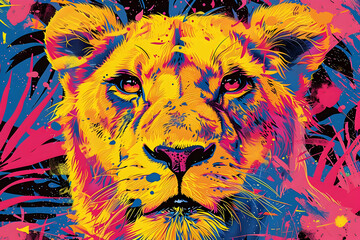 Neon Lion: Colorful Animal Art