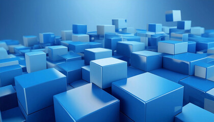 Fototapeta premium 3d Abstract geometric background with blue 3d cubes with copy space