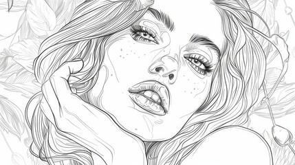 Fototapeta premium Coloring pages or books featuring stunning women for drawing, painting, or coloring. Delightful for both children and adults, these pages encourage creativity and relaxation.