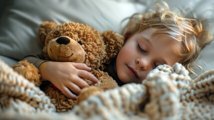 Restful Sleep Imagery of a Child Snuggling a Teddy Bear