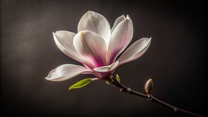 Fototapeta premium A single magnolia bloom against a dark background.