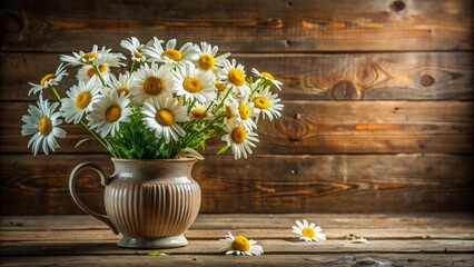 Obraz premium A vase of daisies on a rustic table.