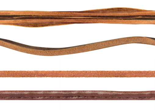 Seamless isolated png photo of various brown colored suede and leather straps on transparent background.