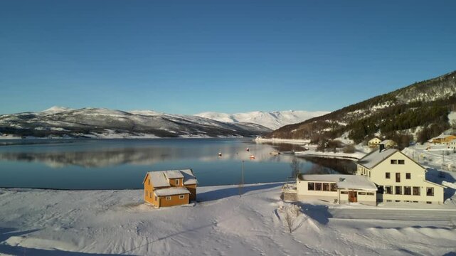 Winter aerial video in nature in &Oslash;vre-Alta, Finnmark, Norway.