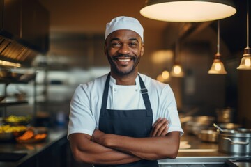 Portrait of a smiling middle aged male chef in kitchen