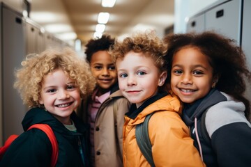 Obraz premium Portrait of diverse school kids in hallway