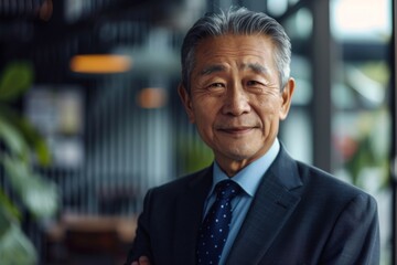 Fototapeta premium Portrait of a senior Asian businessman in office