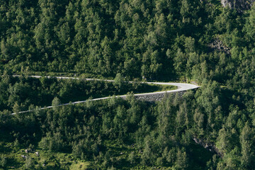 Turn of the road from the Norwegian Scenic Route of the Gaularfjellet Mountains in July 2024.