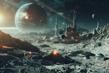 Settlement in outer space isolated on transparent background