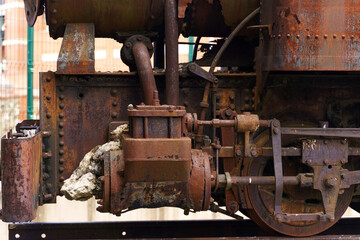 A Rusty Relic of Astorga's Railway History: A Close-Up View of an Old Steam Engine