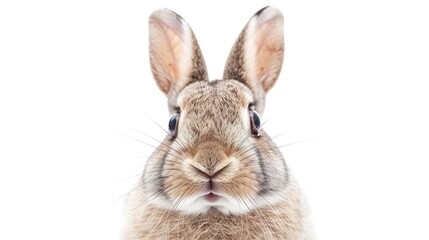 Obraz premium Curious rabbit with wide eyes, staring at the camera with interest, isolated on white