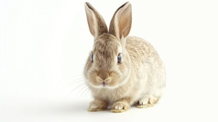 Fototapeta premium Cute rabbit with wide eyes, gazing curiously at the camera, isolated on a white background