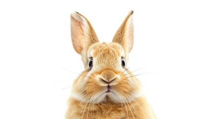 Fototapeta premium Cute rabbit with wide eyes, staring at the camera with curiosity, isolated on white