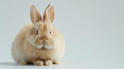 Fluffy bunny sitting and staring curiously at the camera, isolated on white