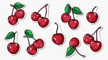 Graffiti stickers collection, isolated cartoon Surinam Cherry, white background, vector graphics in clip art style,  generated AI